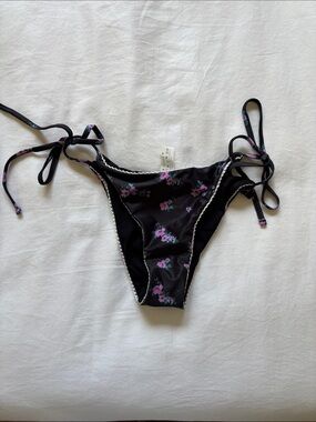 Black Floral Tie-Side Bikini Bottom